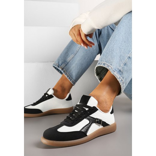 Czarno-Białe Sneakersy Klasyczne Tenisówki Zdobione Klamerką Senaniela ze sklepu renee.pl w kategorii Buty sportowe damskie - zdjęcie 178166306
