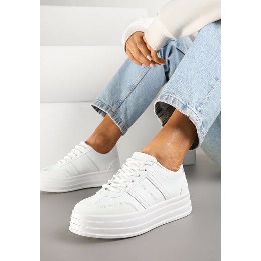 Białe Sneakersy w Stylu Kultowych Tenisówek na Grubej Podeszwie Agerla ze sklepu renee.pl w kategorii Buty sportowe damskie - zdjęcie 178166318