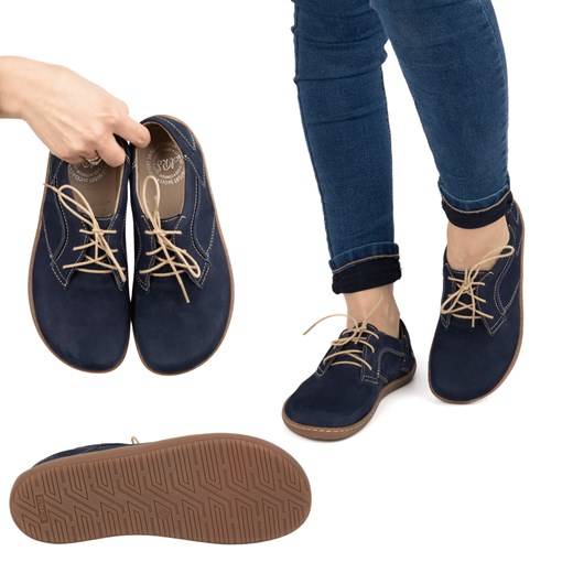 BAREFOOT Damskie minimalistyczne buty skórzane 1082 granat nubuk ze sklepu butyolivier w kategorii Półbuty damskie - zdjęcie 178169027