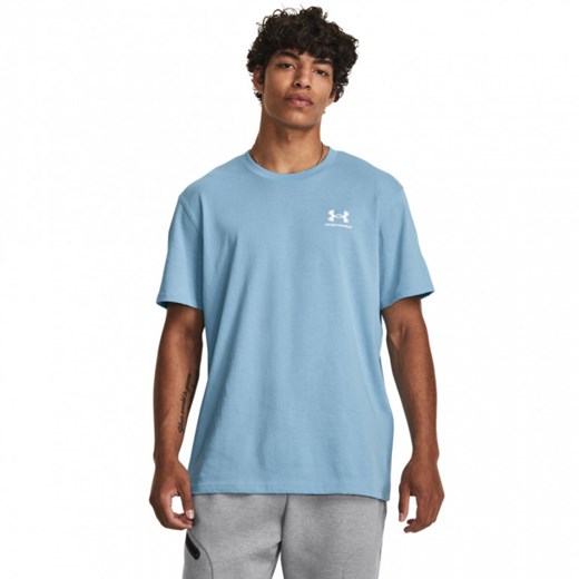 Męski t-shirt z nadrukiem Under Armour UA Logo Emb Heavyweight SS -niebieski ze sklepu Sportstylestory.com w kategorii T-shirty męskie - zdjęcie 178169607