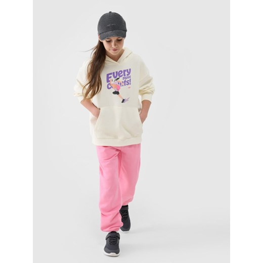 Dziewczęca bluza dresowa nierozpinana z kapturem 4F 4FJASAW24TSWSF2156 - żółta ze sklepu Sportstylestory.com w kategorii Bluzy dziewczęce - zdjęcie 178170336