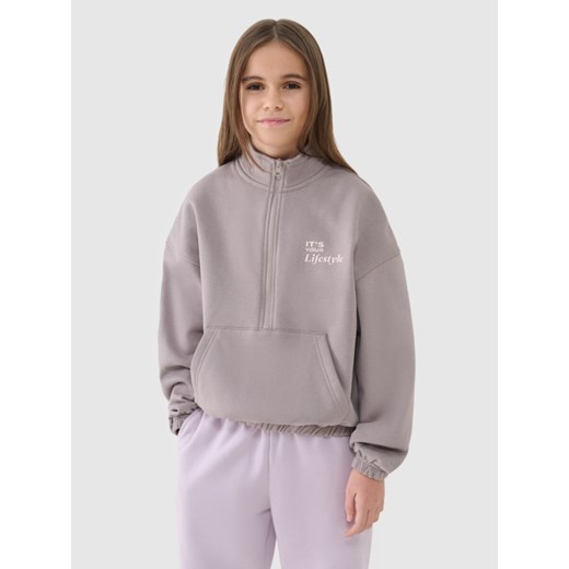 Dziewczęca bluza dresowa rozpinana bez kaptura 4F 4FJRSS25TSWSF2058 - beżowa ze sklepu Sportstylestory.com w kategorii Bluzy dziewczęce - zdjęcie 178170437