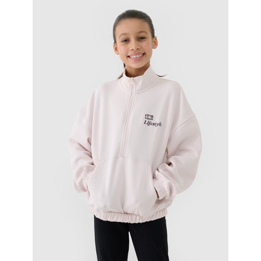 Dziewczęca bluza dresowa rozpinana bez kaptura 4F 4FJRSS25TSWSF2058 - beżowa ze sklepu Sportstylestory.com w kategorii Bluzy dziewczęce - zdjęcie 178170447