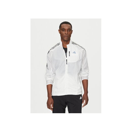 adidas Kurtka do biegania Own the Run 3-Stripes JD7760 Biały Slim Fit ze sklepu MODIVO w kategorii Kurtki męskie - zdjęcie 178171926