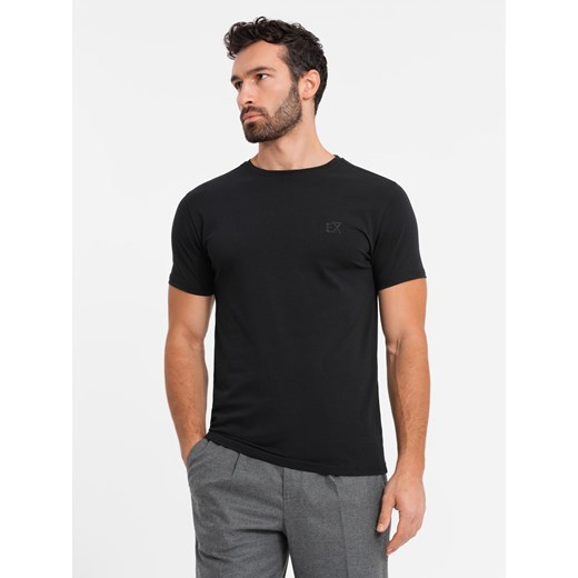 T-shirt męski SLIM FIT z elastanem i printem – czarny V1 OM-TSBC-0222 ze sklepu ombre w kategorii T-shirty męskie - zdjęcie 178173439
