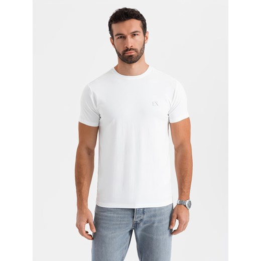 Męski t-shirt SLIM FIT z elastanem i printem – biały V2 OM-TSBC-0222 ze sklepu ombre w kategorii T-shirty męskie - zdjęcie 178173448