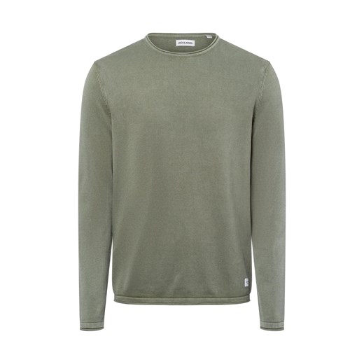 Jack & Jones Męski sweter z dzianiny - JJEleo Mężczyźni Bawełna zielony jednolity ze sklepu vangraaf w kategorii Swetry męskie - zdjęcie 178173476