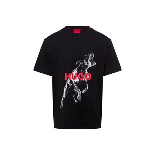HUGO Koszulka męska - Deyladec Mężczyźni Bawełna czarny nadruk ze sklepu vangraaf w kategorii T-shirty męskie - zdjęcie 178173497