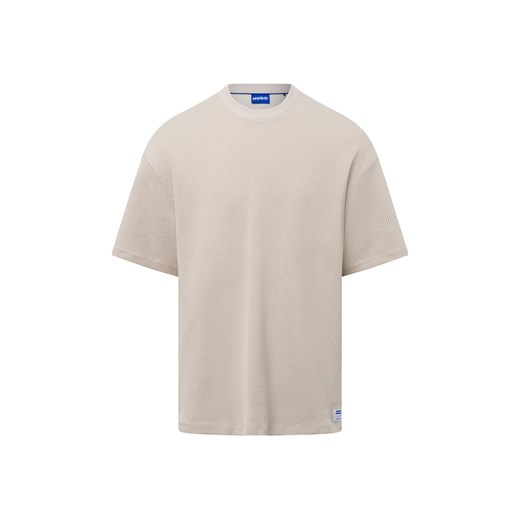 HUGO BLUE Koszulka męska - Nuwaffle Mężczyźni Bawełna beżowy wypukły wzór tkaniny ze sklepu vangraaf w kategorii T-shirty męskie - zdjęcie 178173506