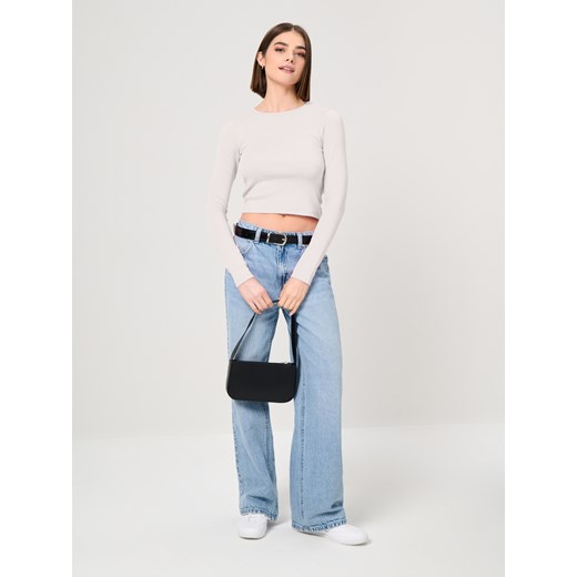 Sinsay - Krótka bluzka z długimi rękawami - kremowy Sinsay L Sinsay