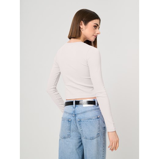 Sinsay - Krótka bluzka z długimi rękawami - kremowy Sinsay XL Sinsay