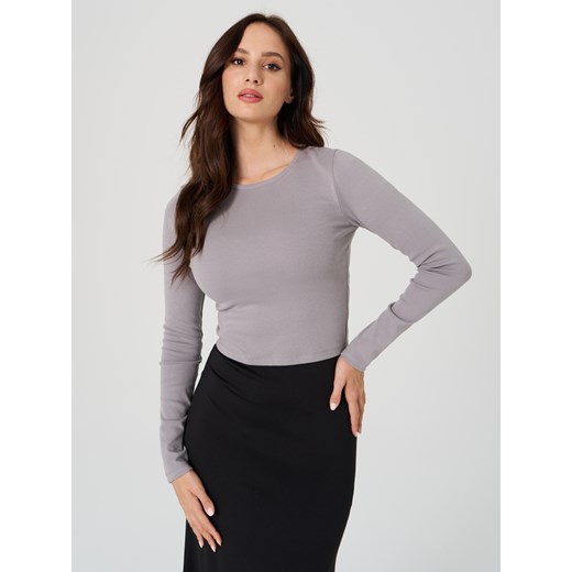 Sinsay - Krótka bluzka z długimi rękawami - szary Sinsay M Sinsay
