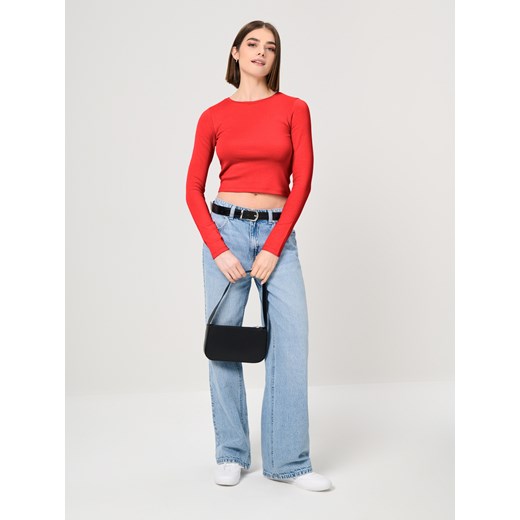 Sinsay - Krótka bluzka z długimi rękawami - czerwony Sinsay XL Sinsay