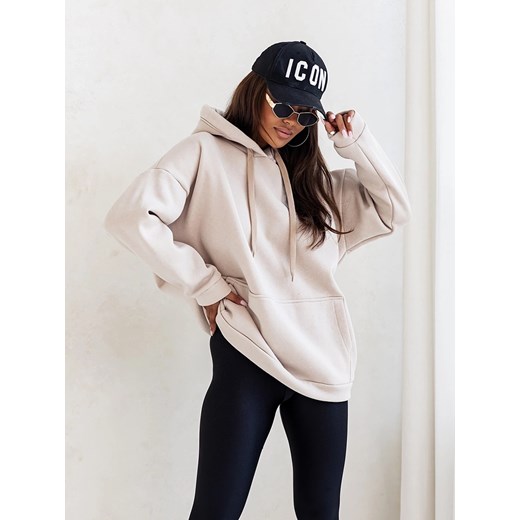 Bluza oversize damska beżowa gruba z kapturem ze sklepu goodlookin.pl w kategorii Bluzy damskie - zdjęcie 178176088