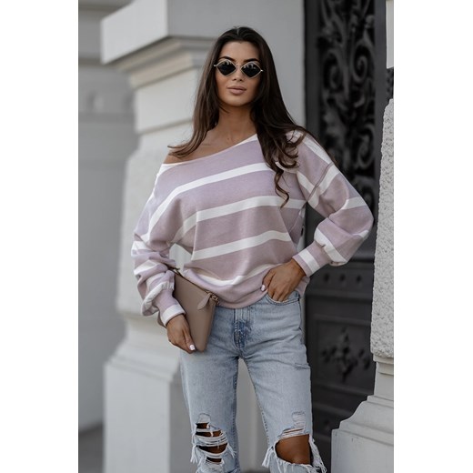 Bluzka damska z dekoltem w łódkę latte (82139B) ze sklepu goodlookin.pl w kategorii Bluzy damskie - zdjęcie 178176129