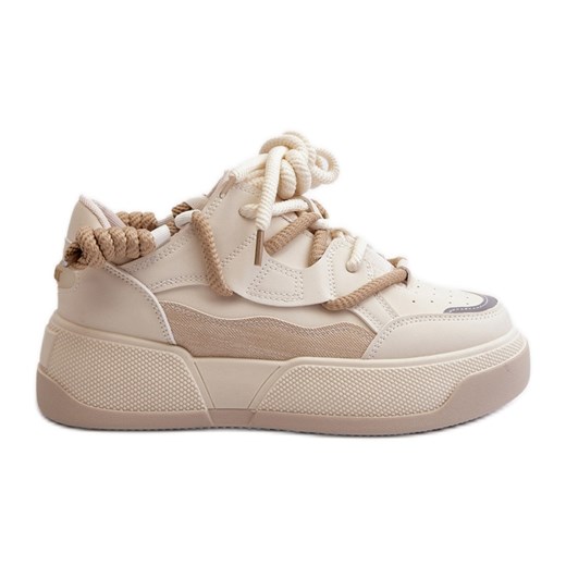 Sneakersy Damskie Na Platformie Beżowe Moariella beżowy ze sklepu ButyModne.pl w kategorii Buty sportowe damskie - zdjęcie 178178035