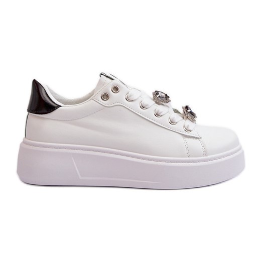 Damskie Sneakersy Na Platformie Z Przypinkami Sercami Białe Azamia ze sklepu ButyModne.pl w kategorii Trampki damskie - zdjęcie 178178037