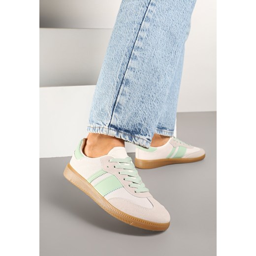 Biało-Zielone Sneakersy na Kauczukowej Podeszwie Ozdobione Paskami Emidi ze sklepu renee.pl w kategorii Buty sportowe damskie - zdjęcie 178180199