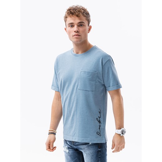 T-shirt męski z nadrukiem - niebieski S1371 ze sklepu ombre w kategorii T-shirty męskie - zdjęcie 178180487