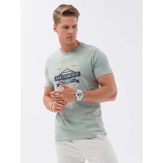 T-shirt męski bawełniany z nadrukiem - miętowy V2 S1732 M ombre okazja