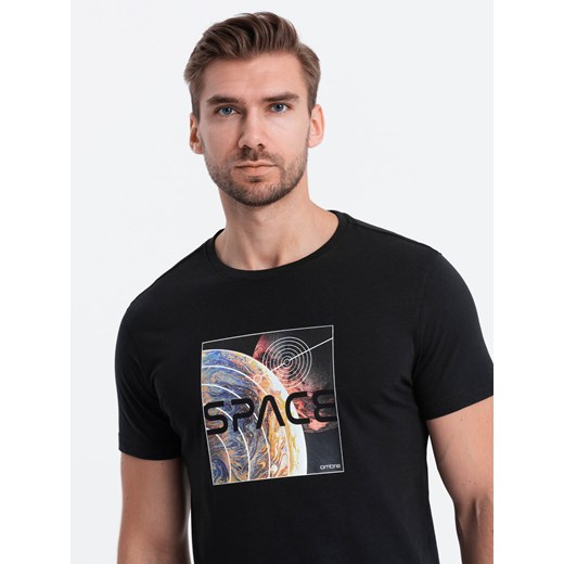 T-shirt męski bawełniany z nadrukiem kosmosu - czarny V1 S1755 ze sklepu ombre w kategorii T-shirty męskie - zdjęcie 178181168