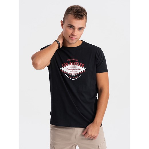 T-shirt męski bawełniany z nadrukiem - czarny V3 S1733 ze sklepu ombre w kategorii T-shirty męskie - zdjęcie 178181266