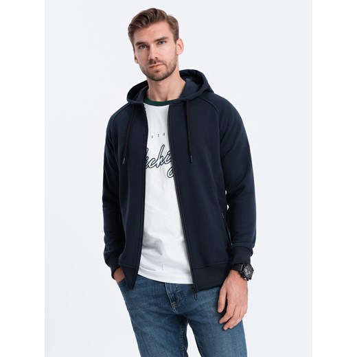 Bluza męska rozpinana z kapturem - granatowa V4 OM-SSZP-0124 ze sklepu ombre w kategorii Bluzy męskie - zdjęcie 178181527