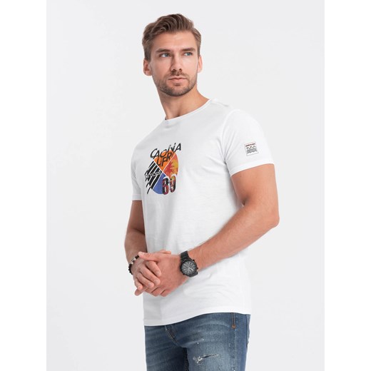 T-shirt męski bawełniany z nadrukiem - biały V1 S1756 ze sklepu ombre w kategorii T-shirty męskie - zdjęcie 178181666