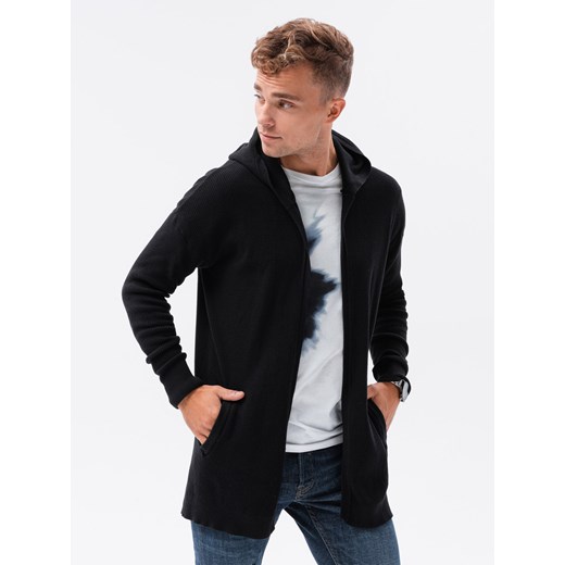 Sweter męski kardigan z kapturem - czarny V3 E188 XXL okazja ombre