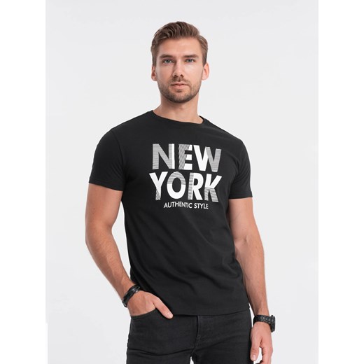 T-shirt męski bawełniany z nadrukiem - czarny V3 OM-TSPT-0124 ze sklepu ombre w kategorii T-shirty męskie - zdjęcie 178182047