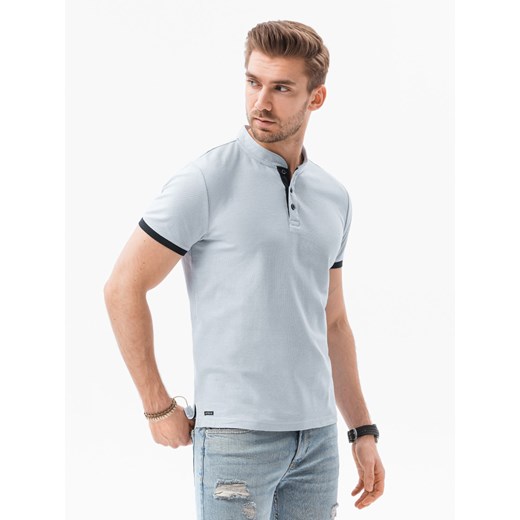 T-shirt męski polo bez kołnierzyka - szary melanż V10 S1381 ze sklepu ombre w kategorii T-shirty męskie - zdjęcie 178182078
