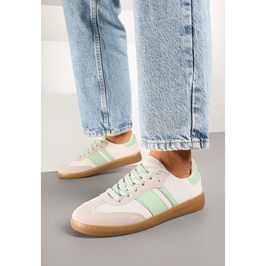 Biało-Zielone Sneakersy Tenisówki z Ozdobnymi Paskami Nelidi ze sklepu born2be.pl w kategorii Buty sportowe damskie - zdjęcie 178182935