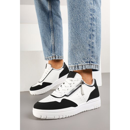 Biało-Czarne Sneakersy przed Kostkę z Perforacją i Suwakiem na Cholewce Valinorti ze sklepu renee.pl w kategorii Buty sportowe damskie - zdjęcie 178183907