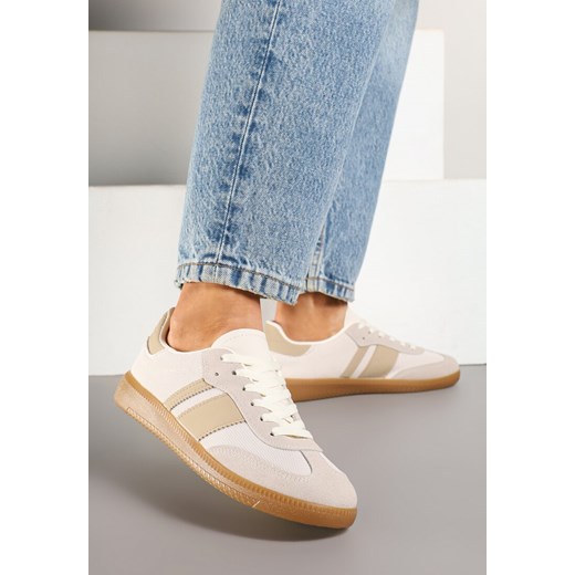 Beżowe Sneakersy Tenisówki z Ozdobnymi Paskami Nelidi ze sklepu born2be.pl w kategorii Buty sportowe damskie - zdjęcie 178184235