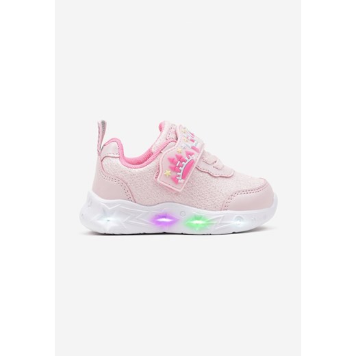 Różowe Buty Sportowe z Brokatem i Świecącą Podeszwą Zapinane na Rzep Abrelia ze sklepu born2be.pl w kategorii Buty sportowe dziecięce - zdjęcie 178193629