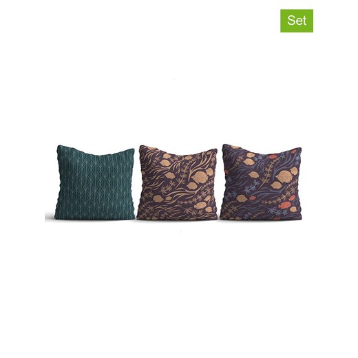 ABERTO DESIGN Poszewki (3 szt.) w kolorze zielono-jasnobrązowo-fioletowym na poduszkę ze sklepu Limango Polska w kategorii Poduszki dekoracyjne - zdjęcie 178195077