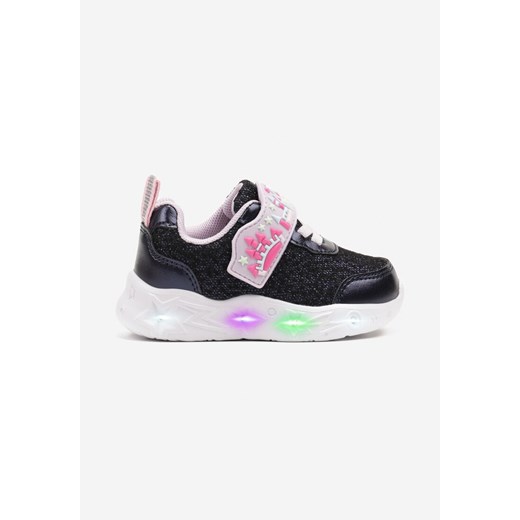 Granatowe Buty Sportowe z Brokatem i Świecącą Podeszwą Zapinane na Rzep Abrelia ze sklepu born2be.pl w kategorii Buty sportowe dziecięce - zdjęcie 178196305