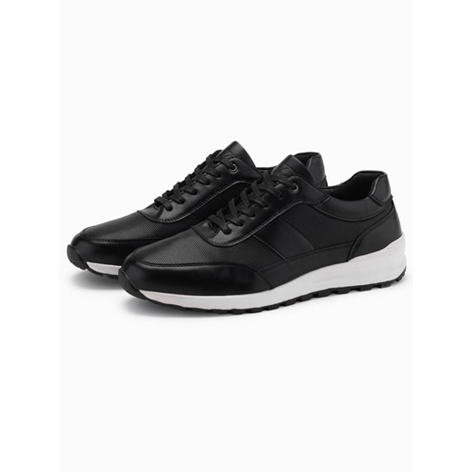 Buty męskie sneakersy sportowe ze skóry ekologicznej – czarne V2 OM-FOSL-0181 ze sklepu ombre w kategorii Buty sportowe męskie - zdjęcie 178197008