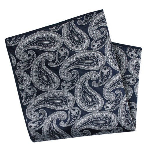 Męska, Elegancka Poszetka - Alties - Granat, Duże Popielate Paisley POSZALTTANIA0837 ze sklepu JegoSzafa.pl w kategorii Poszetki i butonierki - zdjęcie 178197435