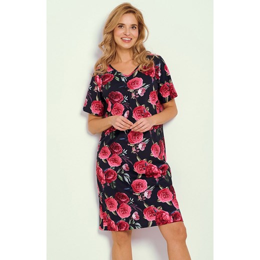 Bawełniana koszula nocna damska w róże Claire 3346, Kolor granatowo-czerwony, Rozmiar M, Taro ze sklepu Intymna w kategorii Koszule nocne - zdjęcie 178200275