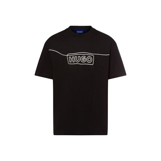 HUGO BLUE Koszulka męska - Noideryo Mężczyźni Bawełna czarny jednolity ze sklepu vangraaf w kategorii T-shirty męskie - zdjęcie 178202538