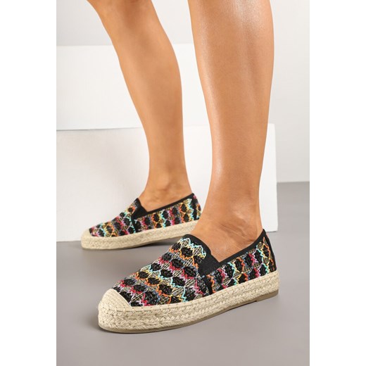 Czarne Espadryle Ozdobione Metaliczną Nitką na Podeszwie z Plecionki Raslira ze sklepu renee.pl w kategorii Espadryle damskie - zdjęcie 178203159