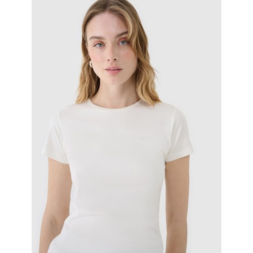 Damski t-shirt basic 4F 4FWSS25TTSHF1995 - biały ze sklepu Sportstylestory.com w kategorii Bluzki damskie - zdjęcie 178205107