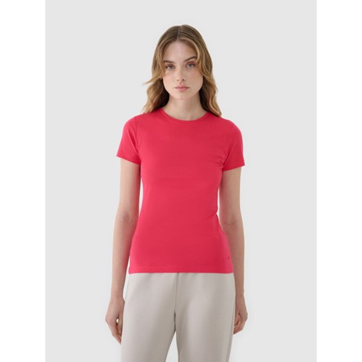 Damski t-shirt basic 4F 4FWSS25TTSHF1995 - różowy ze sklepu Sportstylestory.com w kategorii Bluzki damskie - zdjęcie 178205127