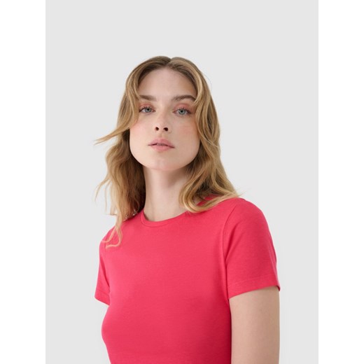 Damski t-shirt basic 4F 4FWSS25TTSHF1995 - różowy ze sklepu Sportstylestory.com w kategorii Bluzki damskie - zdjęcie 178205128