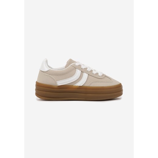 Beżowe Buty Sportowe Sneakersy w Stylu Tenisówek z Geometrycznym Wzorem Olithena ze sklepu born2be.pl w kategorii Buty sportowe dziecięce - zdjęcie 178206168