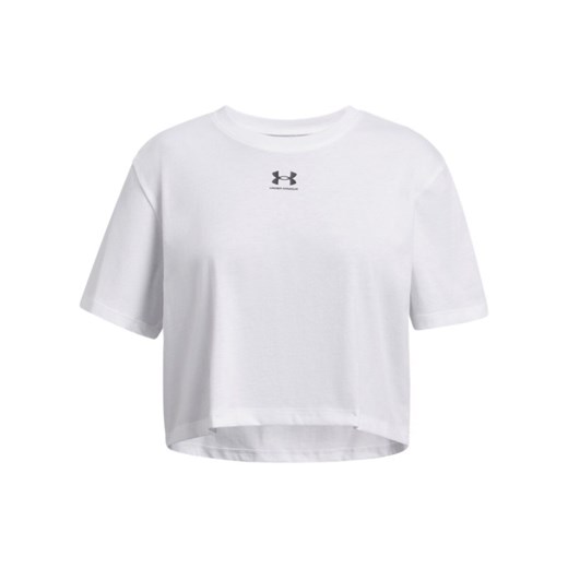 Dziewczęca koszulka oversize Under Armour UA Rival SS - biała ze sklepu Sportstylestory.com w kategorii Bluzki dziewczęce - zdjęcie 178209378