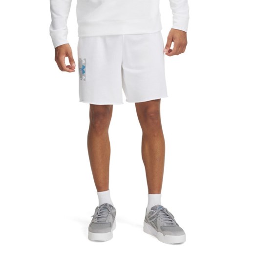 Męskie spodenki dresowe Under Armour UA Rival Terry Logo 8 in Short - białe ze sklepu Sportstylestory.com w kategorii Spodenki męskie - zdjęcie 178209428