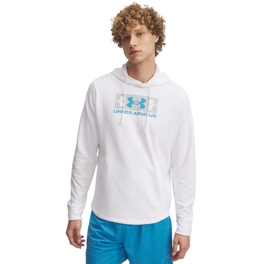 Męska bluza dresowa nierozpinana z kapturem Under Armour UA Rival Terry Logo Hood - biała ze sklepu Sportstylestory.com w kategorii Bluzy męskie - zdjęcie 178209468