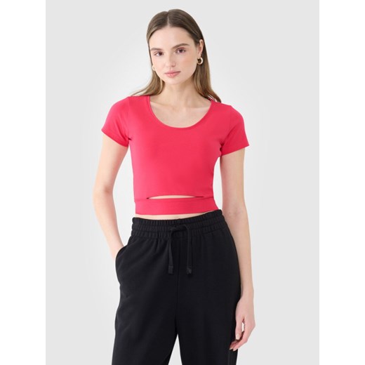 Damski t-shirt crop top 4F 4FRSS25TTSHF2695 - różowy ze sklepu Sportstylestory.com w kategorii Bluzki damskie - zdjęcie 178209635
